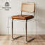 Tabourets de bar en rotin naturel avec dossier en bois massif, tabourets à hauteur de comptoir de style moderne Mid-Century de 24 pouces, tabouret Boho en similicuir brun pour comptoir de cuisine avec pieds en métal chromé-1991714476-2000225593