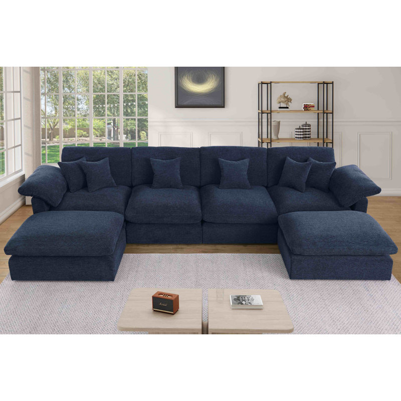 6 - Piece Chenille Sectional, Light Camel Chenille