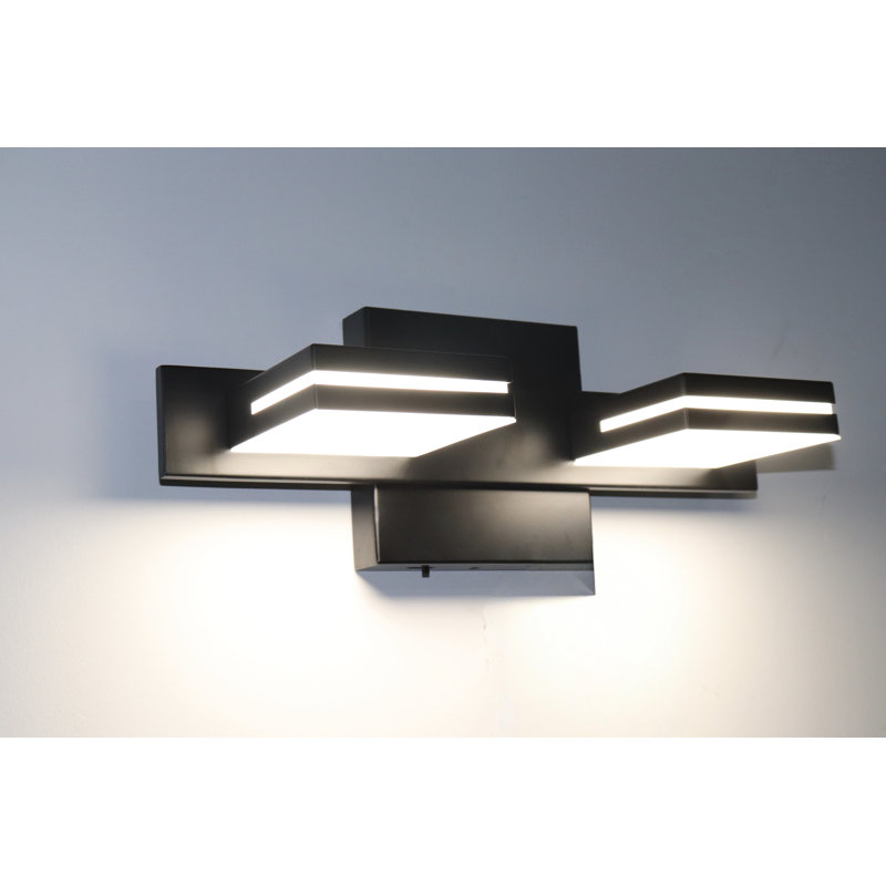 Lumières de meuble-lavabo modernes à DEL à intensité variable pour miroir, Noir mat, Deux lumières
