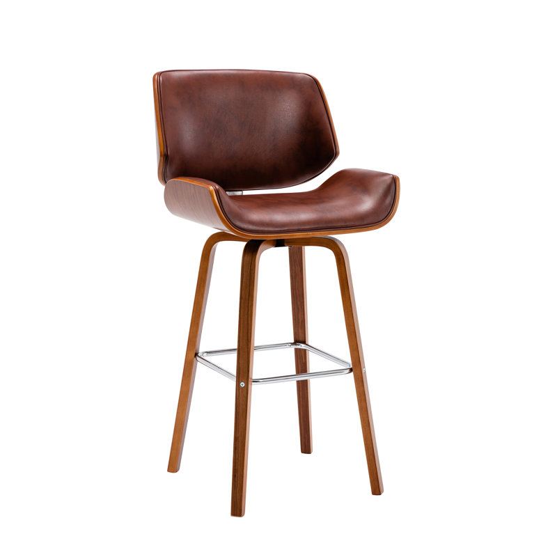 Derrion 76cm Swivel Faux Leather Bar Stool, Brown