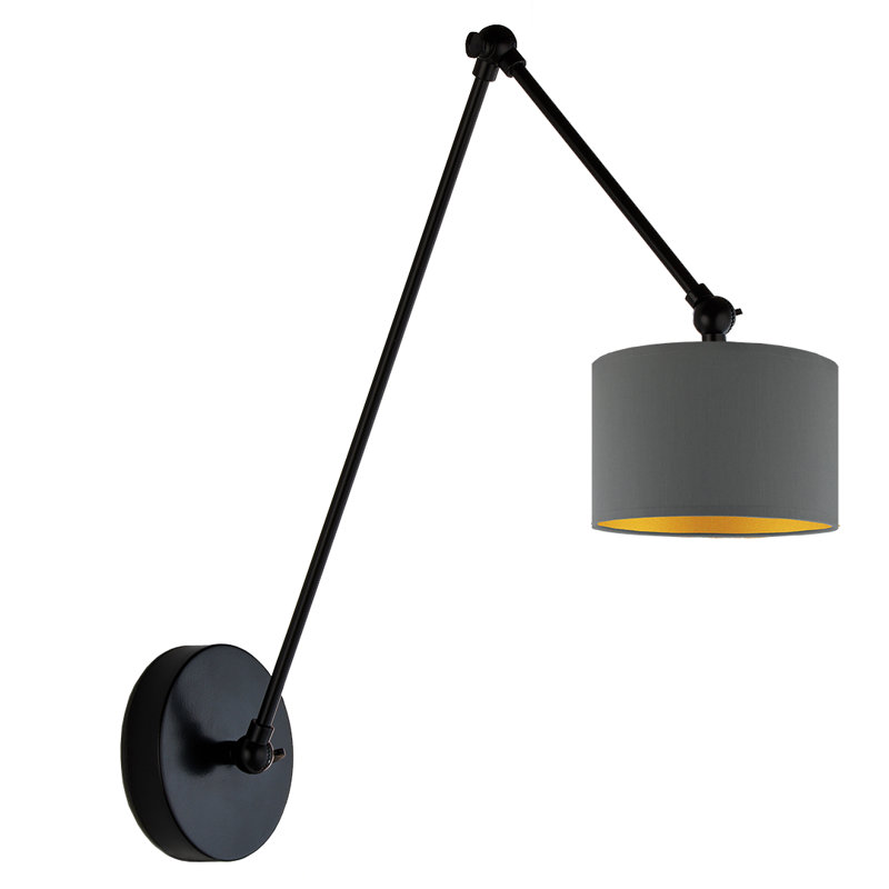 TESNUS GOLD Swing Arm Sconce, Grey/Gold, Matte Black