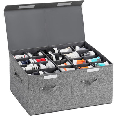Organisateur de rangement pour chaussures pour garde-robe, grands bacs de rangement pour chaussures avec couvercle et séparateurs réglables pour chaussures, espadrilles et talons hauts, coque rigide et empilable (gris)