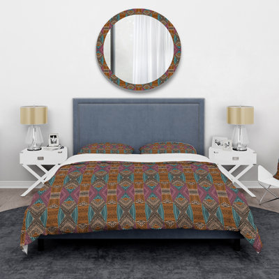 Ensemble de housse de couette bohémien bleu, orange, bleu et rose - polyester en microfibre