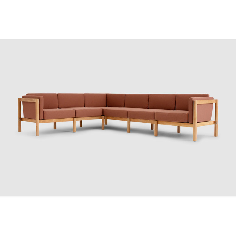 Haven 6-Piece Teak Outdoor Sectional with Sunbrella Cushions, Sunbrella Rust