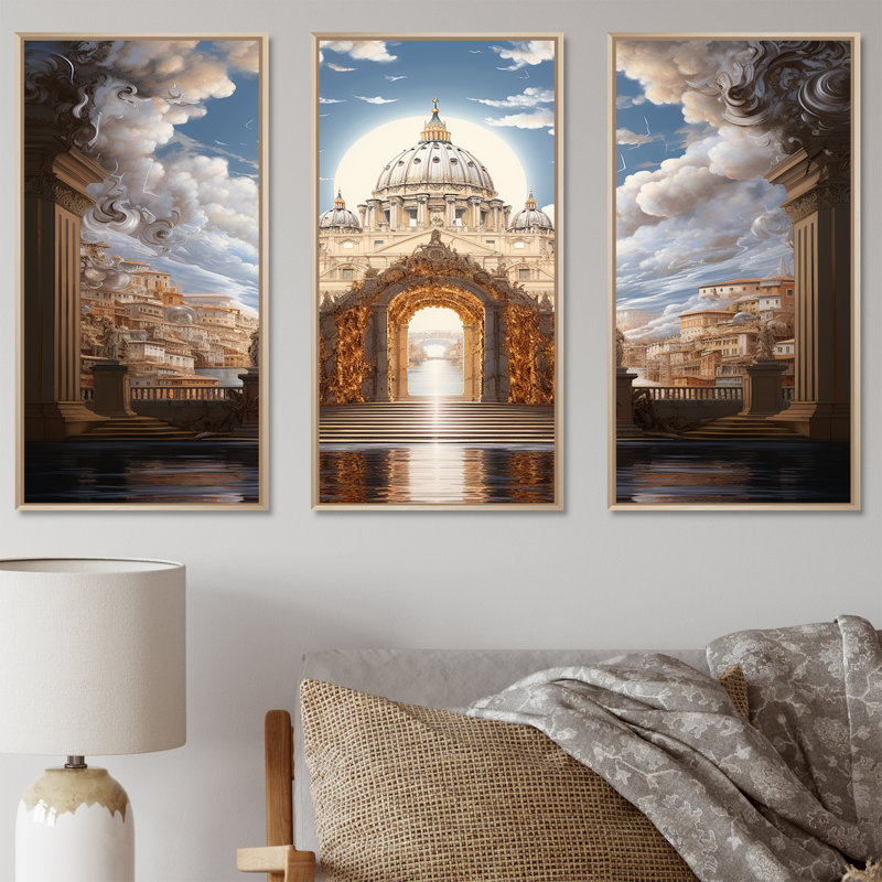 Ensemble de salon mural St. Peter's Pearly Gates I - Christianity, Cadre naturel flottant, H 32 po x l 48 po x P 1 po