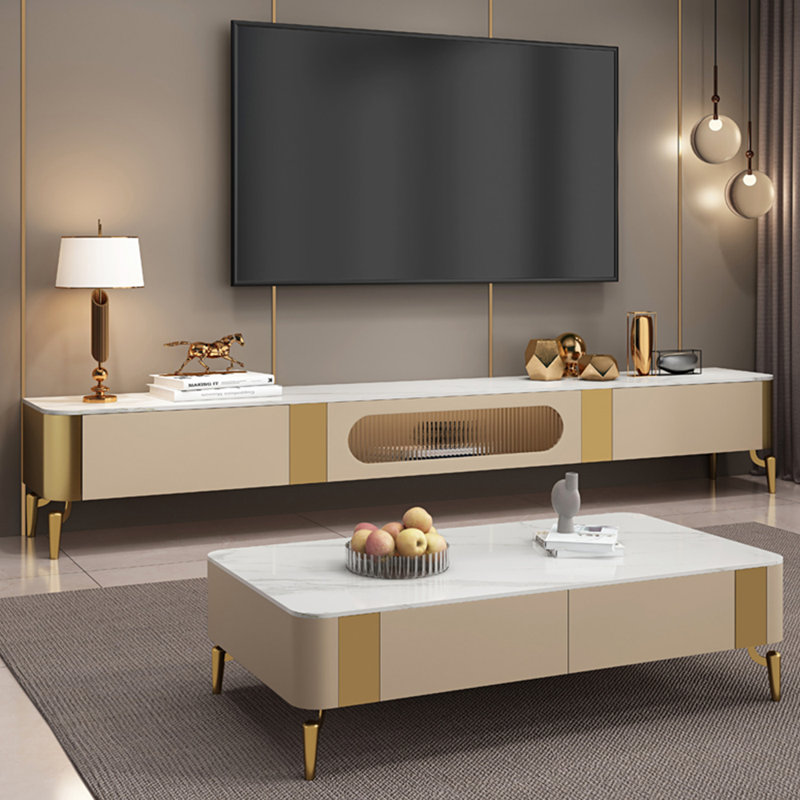 Rock panel TV cabinet tea table combination design
