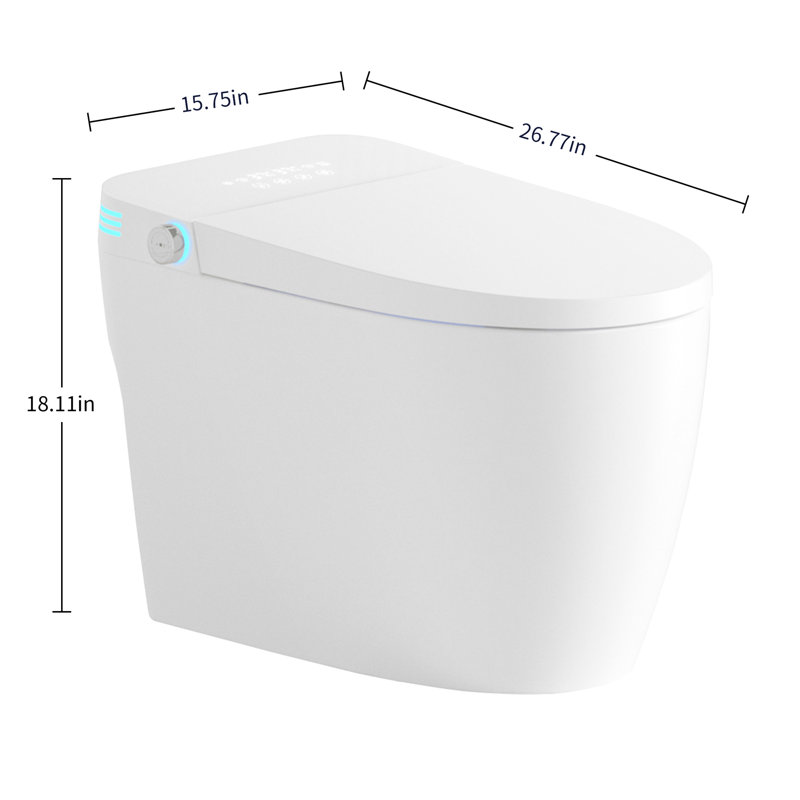 Bidet Smart Toilet, One - Piece Toilet Seat With Auto Flush And Open/Close, Heated Adjustable Temp, Warm Water Dry, Remote Control, Sensor For Automatic Cover, Multiple Wash Options Like Female Rear