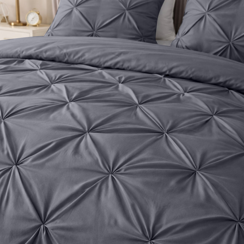 Pintuck Microfiber Duvet Cover Set with Pillowcases – Pleated Textured Bedding, Soft Luxury Quilt Cover, Breathable All-Season Comforter Cover, Modern Hotel Style Bed Set