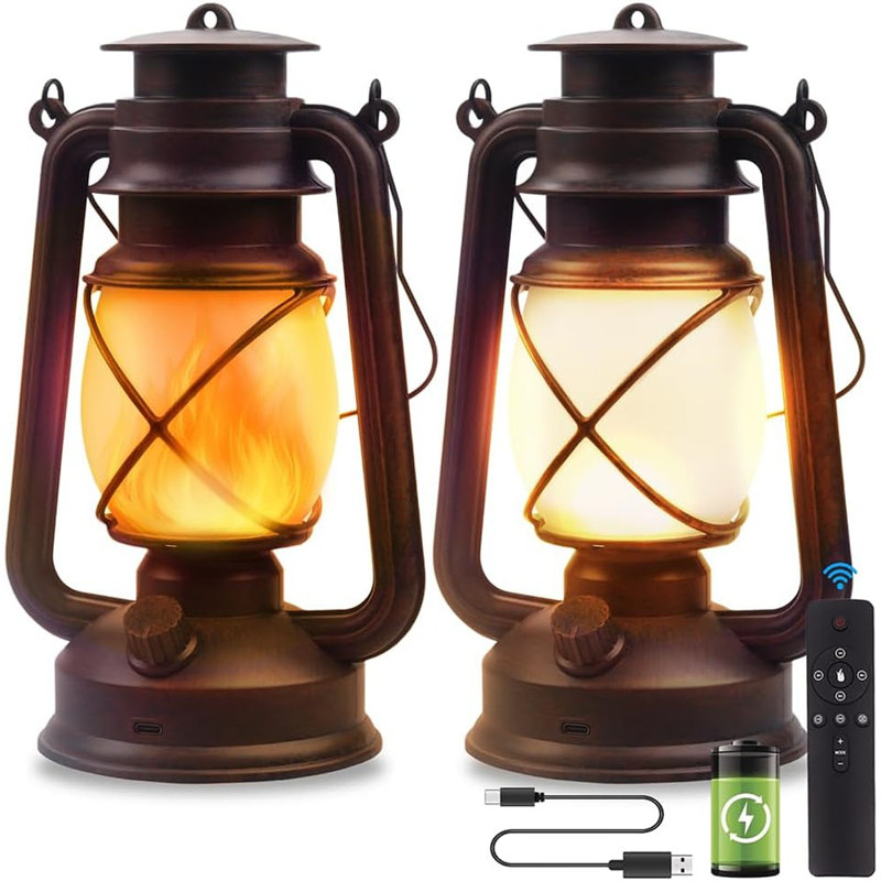 Lanterne suspendue d'extérieur à DEL alimentée par pile Lanterne rétro scintillante rechargeable Lanternes rétro télécommandées 4 modes d'éclairage non solaire Paquet de 2