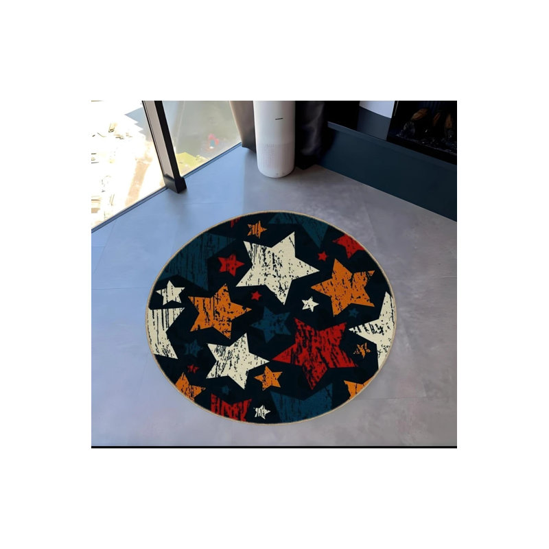 Multicolored Star Patterned Round Woven Base Modern Decorative Carpet, Round 4'