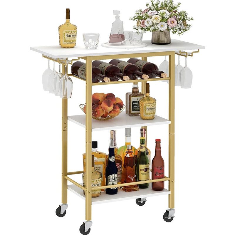 «Chariot-bar mobile à 4 niveaux - Tablette roulante pour boissons et boissons avec porte-bouteilles de vin et de verre pour salle à manger, salon ou cuisine»