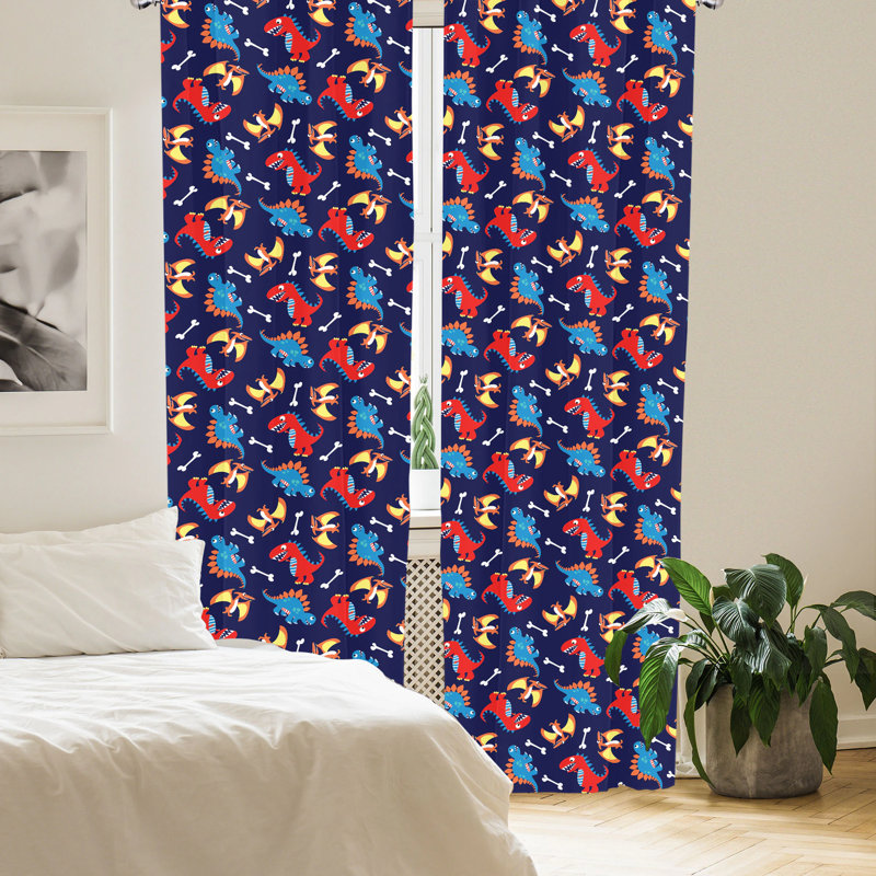 Dinosaur Semi-Sheer Rod Pocket Curtain Panels, 28" x 84"