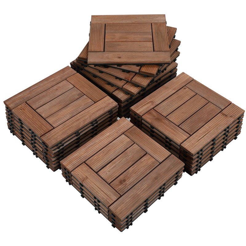 30cm L x 30cm W Interlocking Wood Deck Tile, Brown