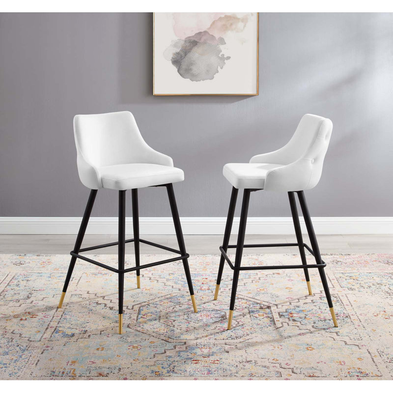Adorn Performance Velvet Bar Stool Set of 2, White, Bar Stool (29.5” Seat Height)