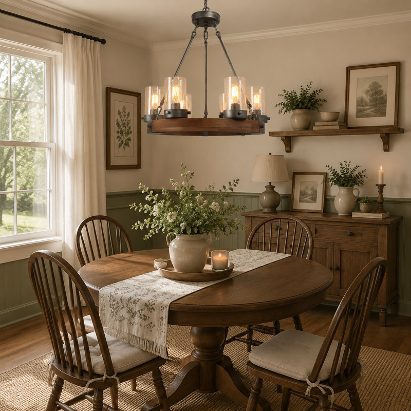 Temescal 6-Light Wood Dimmable Wagon Wheel Chandelier, Brown