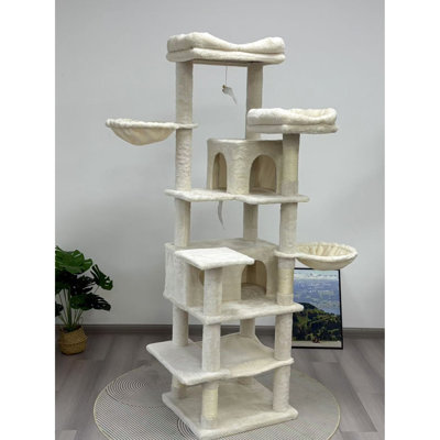 Arbre à chat de 68 pouces de hauteur à 6 niveaux avec coussins amovibles lavables, poteaux à griffer, hamacs pour dormir et confortables, 19,55 po de profondeur, 18,25 de largeur pour plusieurs chats