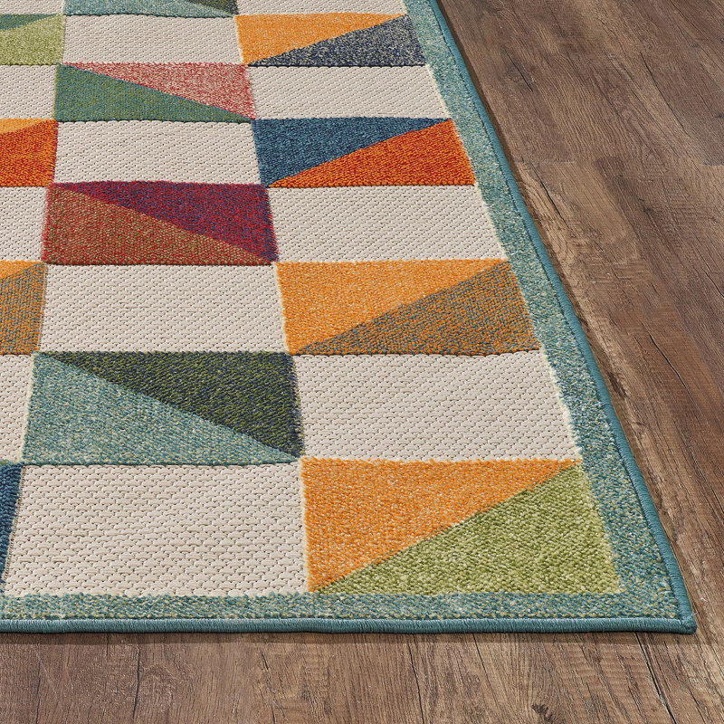 Tapis extérieur géométrique ivoire 3 pi x 5 pi résistant aux taches
