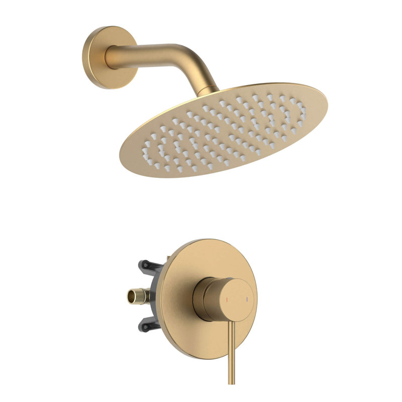 Circular Single Function Pressure Balanced Complete Shower Faucet Set, Brushed Brass