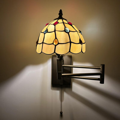 Interrupteur à chaînette avec bras articulé en verre coloré doré Tiffany l 13 po x P 8 po x H 15 po