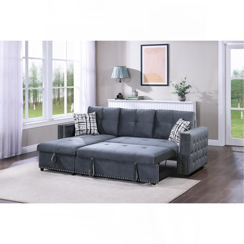 Canapé modulaire convertible en velours gris