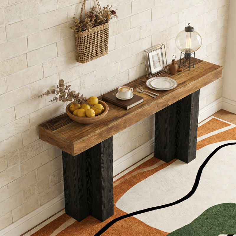 Farmhouse 2-Tier Sofa Table with Open Storage Shelf