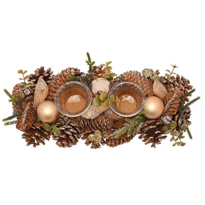 Gold Glitter Pinecone Candleholder with 2 Holders