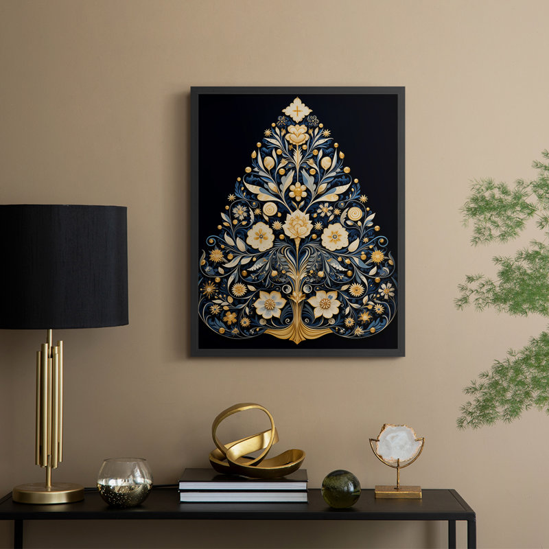 «Christmas Holiday Art» DCXLIX, reproduction d'art encadrée - bois massif, H 15 po x l 12 po, Noir, noir, noir, noir