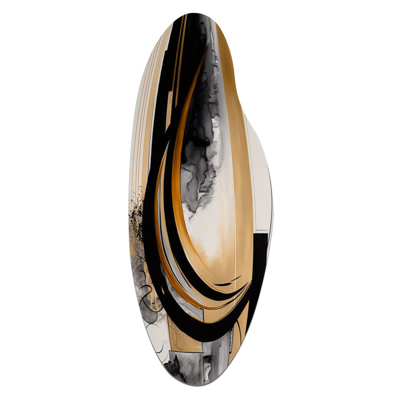 Gold Touch Art Deco II - Curved Abstract Metal Wall Art, Asymmetrical Metal Wall Sculpture Print, 38" H x 15" W x 1" D
