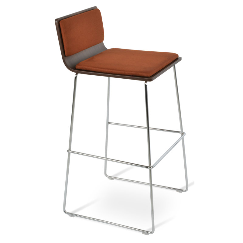 Tabourets Corona, Chrome chrome, Tissu cognac, Tabouret de comptoir (siège d'une hauteur de 24 p