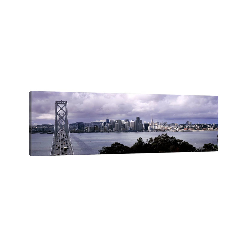 Bridge Across A Bay With City Skyline In The Background, Bay Bridge, San Francisco Bay, San Francisco, California, USA #2 - Wrapped Canvas Panoramic Print