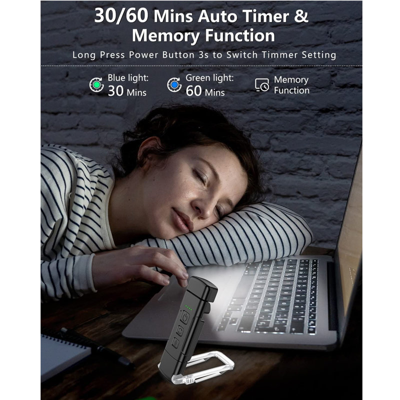 Book Light With Timer, Usb Rechargeable Reading Light With Memory Function, 1.4 Oz Ultralight Clip-On Bookmark Light, 3 Colours & 5 Brightness, 500 Mah Up To 80+Hrs, Perfect For Bookworms (Black)
