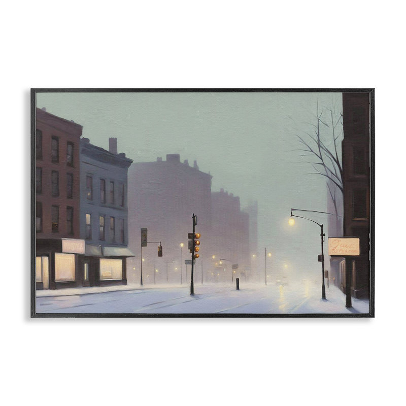  Art de la ville brumeuse, estampe numérique par Noah Bay, Giclée encadrée noir minuit, H 16 po x l 24 po