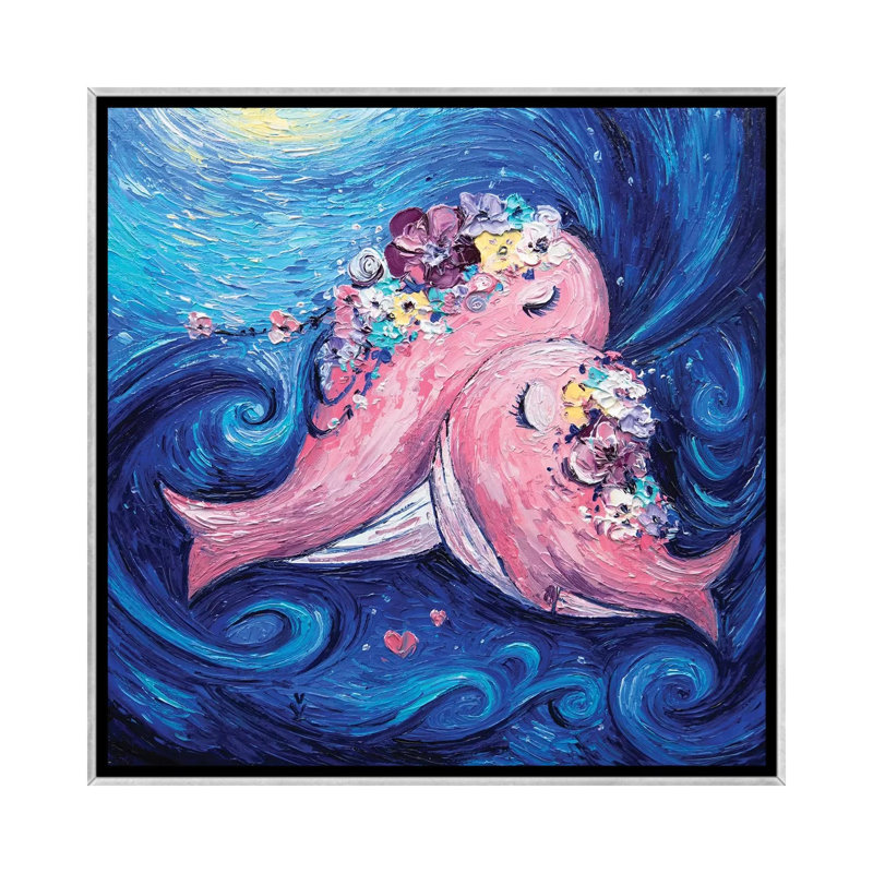 Baleines par Vlada Koval - reproduction d'art, Toile avec cadre argenté, Non mat, H 18 po x l 18 po x P 1,5 po