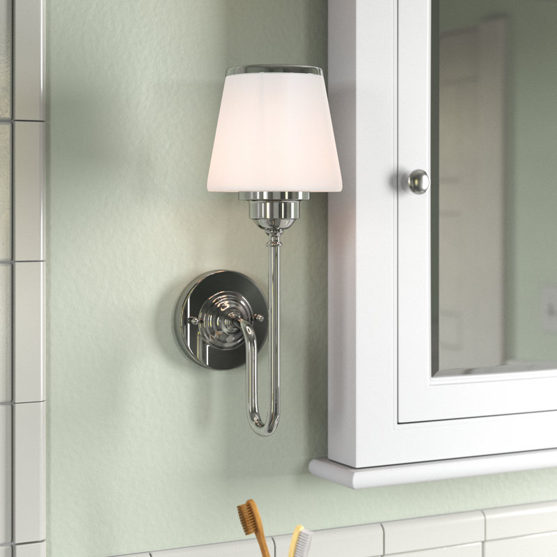 1-Light 6 inch Wide Chrome Transitional Bathroom Vanity Lighting Fixture, White Frosted Opal Glass Shade, Dimmable, LED Compatible, Wall Mounted Steel Sconce