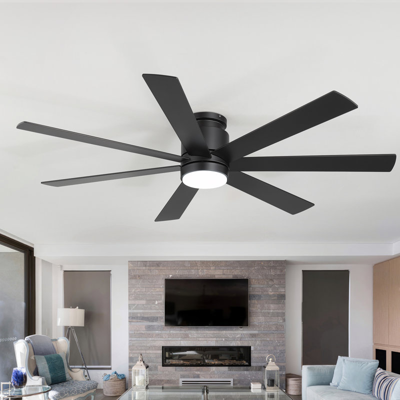 60" 7-blade Flush Mount Ceiling Fan with Light and Remote, Quiet Reversible DC Motor, 3CCT LED Light, Low Profile Fan for Living Room and Bedroom