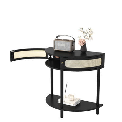 Style End Table With Semicircular Shape, Great For Bedside Semi Circle Side Two - Drawers Storage And Wood Frame Door Design, Small Home Areas