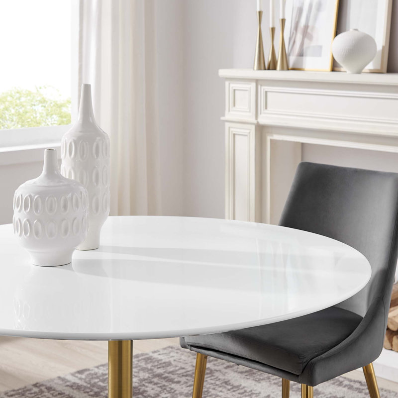 Table de salle à manger Silver Orchid Fein, Doré, Blanc, H 29,5 po x l 47 po x L 47 po