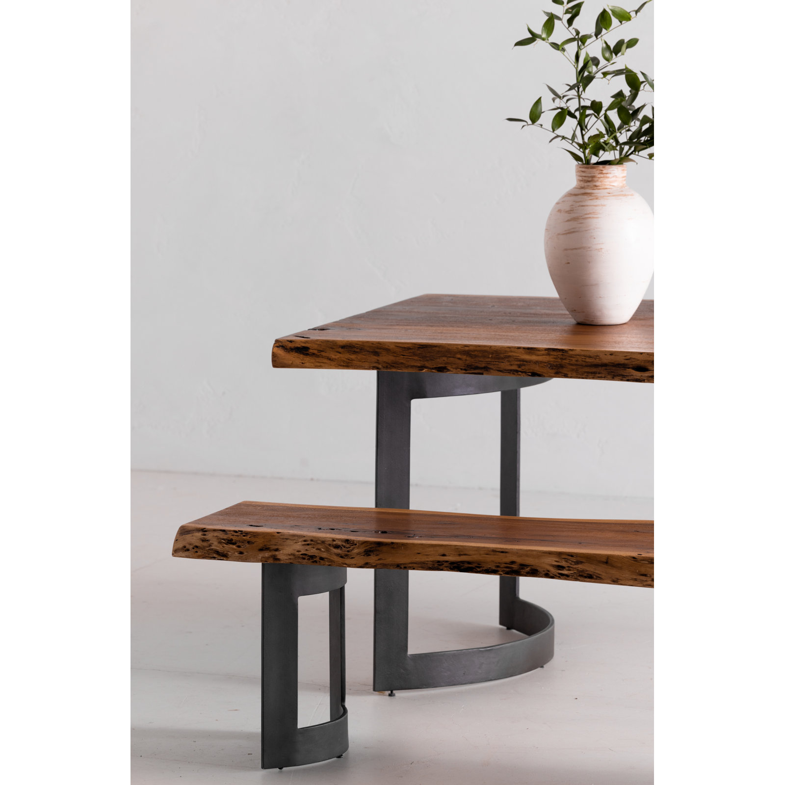 Burnell solid wood Bench, Brown/Black, 18" H x 108" W x 15" D