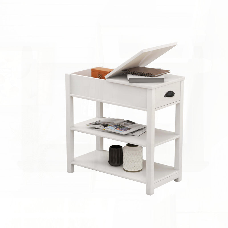 Table d'appoint étroite avec tiroir rabattable et tablette inférieure