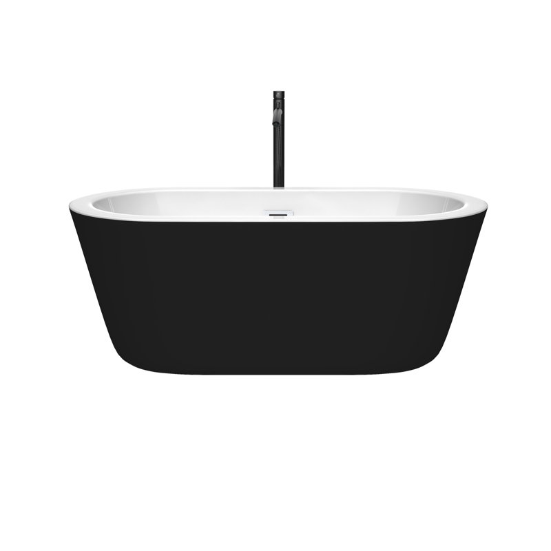 Mermaid 60'' x 29.25'' Soaking Acrylic Bathtub with Faucet, Black/Shiny White/Matte Black