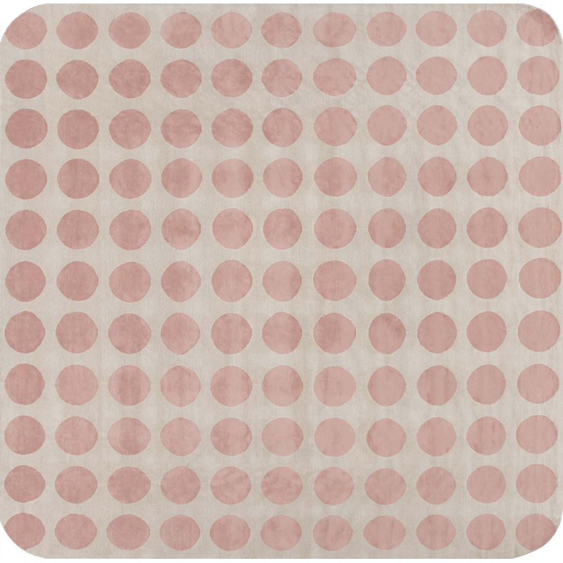 Mod Hand Knotted Silk Polka Dot Area Rug in Cream/Pink, Rectangle 12' x 16'