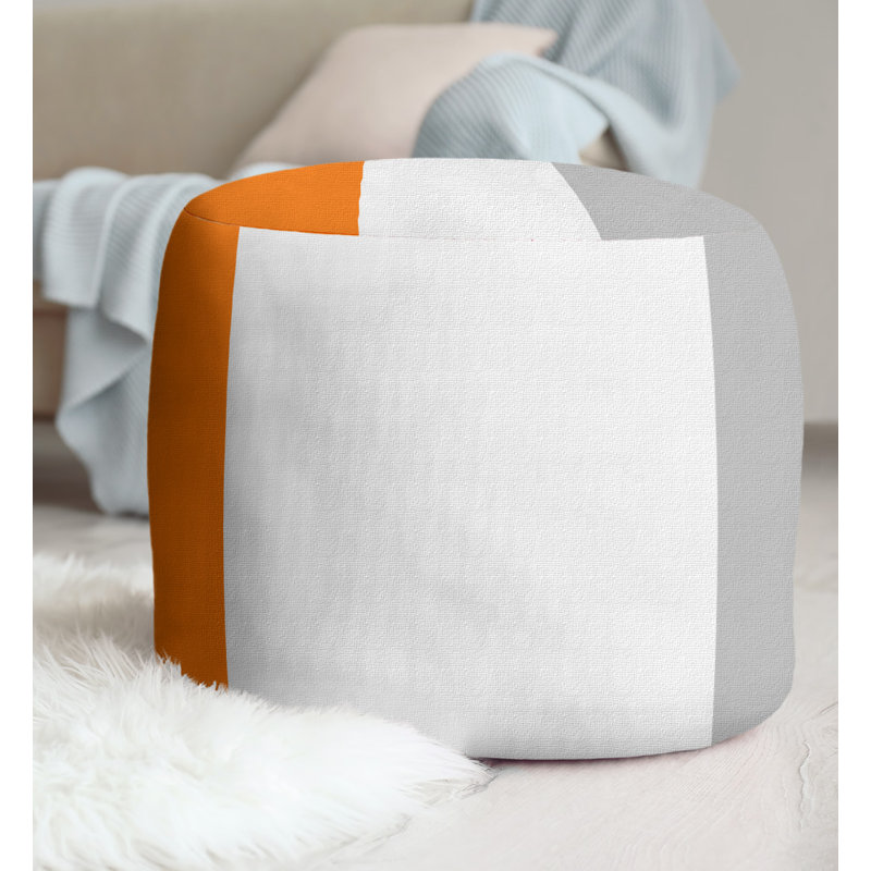 Upholstered Ottoman, Orange/White/Silver