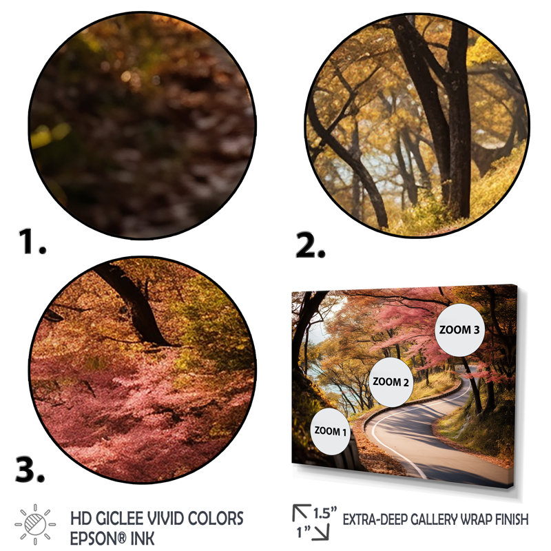 «Rosy Blooming Pathway Into The Forest II - Road», art mural, Cadre doré à coins fermés, H 34 po x l 44 po x P 1,5 po