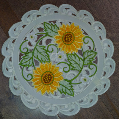 Sunflower Embroidered Cutwork Round Placemat