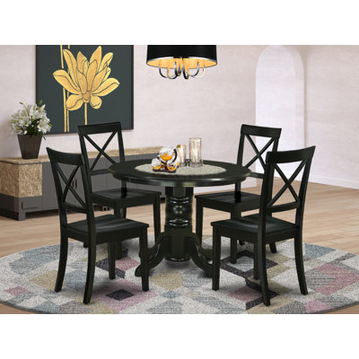 5 Piece Dining Set Includes a Round Kitchen Table with Pedestal and 4 Dining Chairs, Black