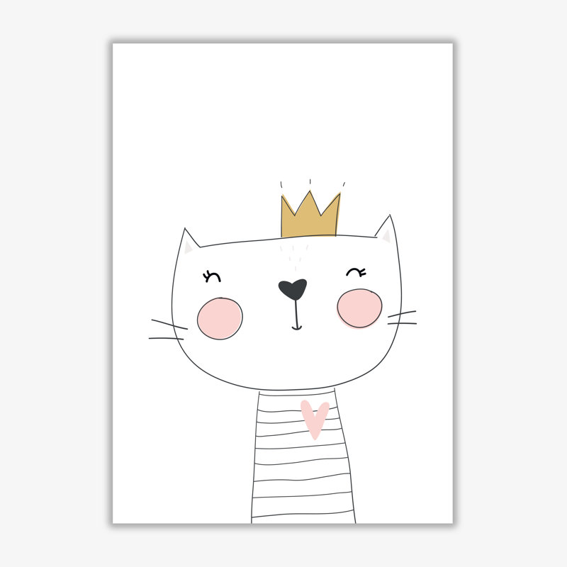 Scandi Cute Cat With Crown - Painting, No Frame, 30 cm H x 21 cm W x 1 cm D