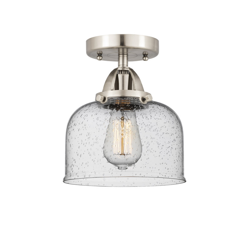 Plafonnier semi-encastré en verre, Grainé, H 9,25 po x l 8 po x P 8 po, Nickel satiné brossé