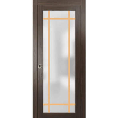 Porte coulissante 36 x 84 pouces Planum 2113 Frêne Chocolat Verre Dépoli Ensemble Garnitures Rail Quincaillerie Bois Massif Intérieur Chambre Portes Robustes