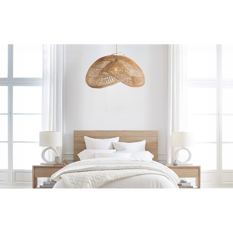 Sepherina Rattan Pendant Light - Natural Sculptural 1-Light Polished Handwoven Adjustable Light Fixture For Kitchen Island, Kitchen, Dining Room, Living Room, Bedroom or Hallway in Modern Farmhouse, Farmhouse & Boho Style