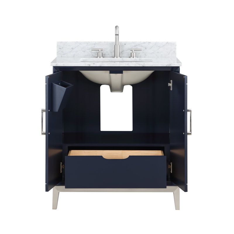 Gracie 30'' W Single Vanity, Pacific Blue, Satin Brass, White Quartz